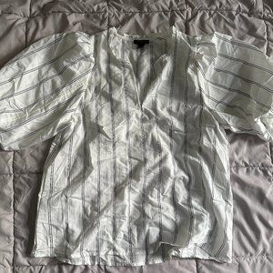 Ann Taylor Puff Sleeve White Blouse